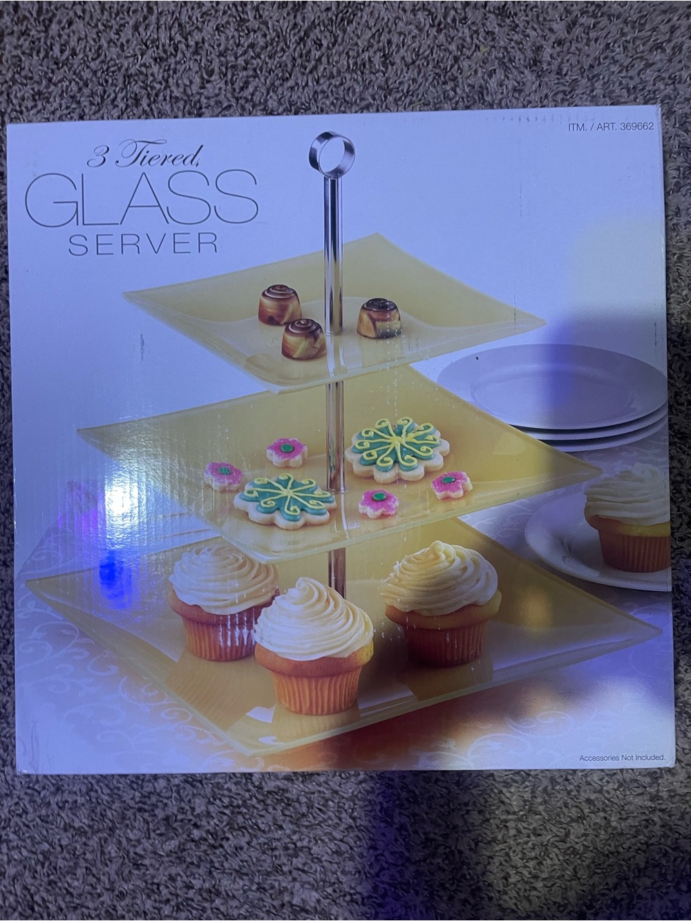 3-Tier Glass Server - Yellow Square Plates